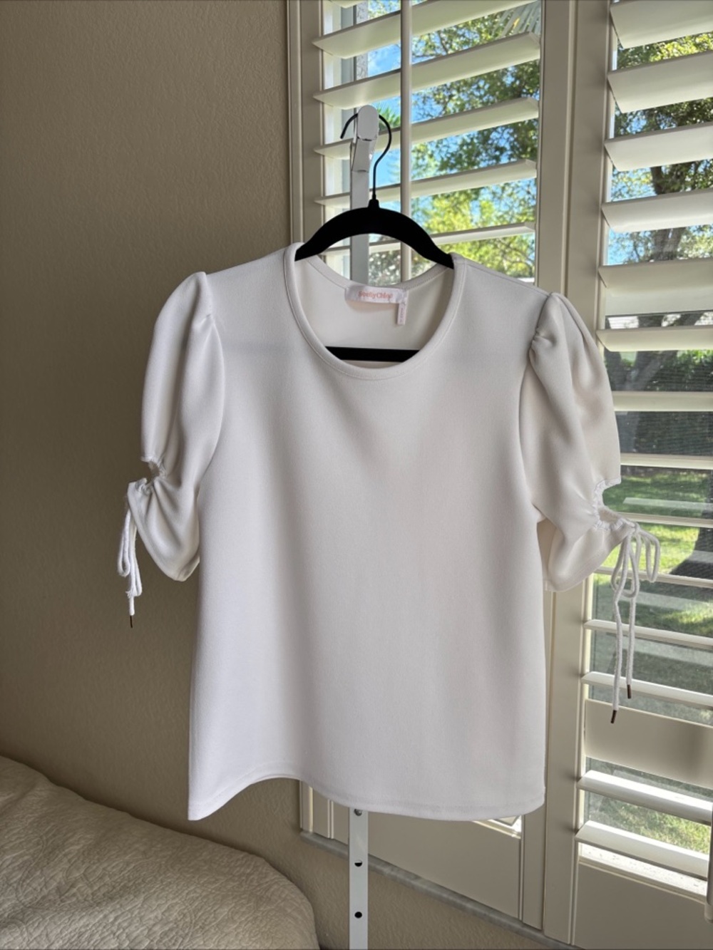SEE BY CHLOE White Tie Sleeve Stretch Crepe Top Size Medium